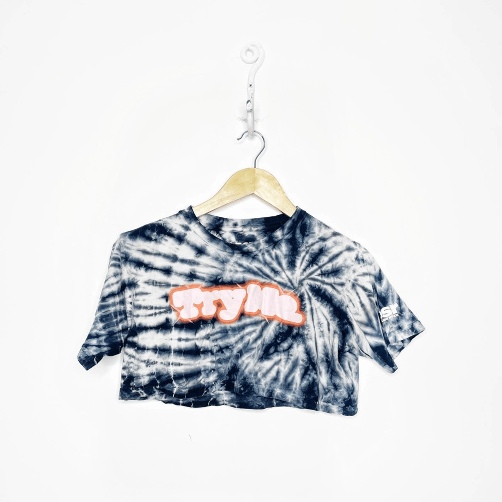 By Samii Ryan BSR Try Me Crop Tee Black Tie Dye Short Sleeve boxy womens small s
